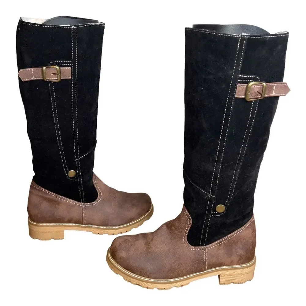 Women’s Over-the-Knee Two-Tone Suede & Leather Boots - Black and Brown